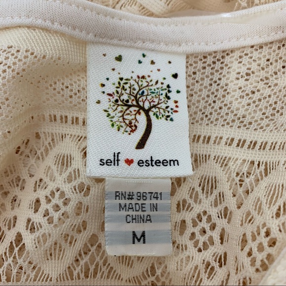 Self Esteem Y2K Crocheted Lace Boho Overlay Blouse With Fringe Warm Ivory Cream - Picture 10 of 15
